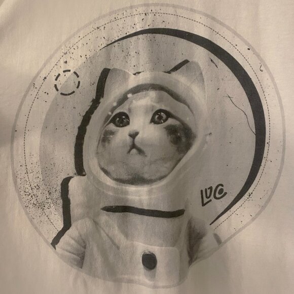 *Organic Cotton* Cream Astronaut Cat Tee - Print front and back - Picture 4 of 5